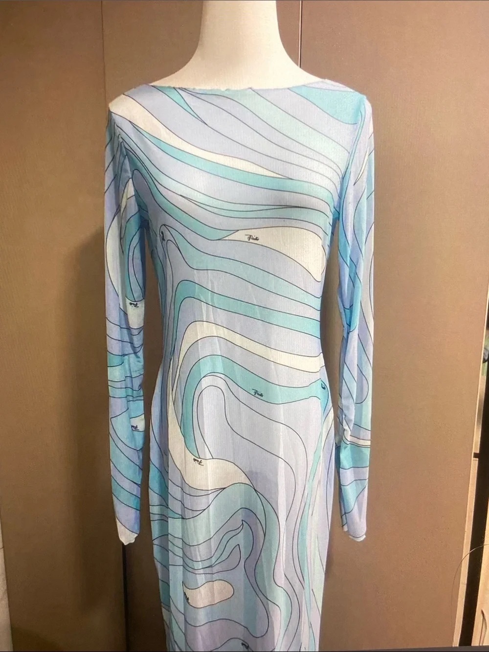 Emilio Pucci Light Blue Wave-Print Maxi Dress